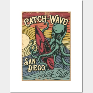 San Diego California Surfing summer enjoying distressed catch the wave Posters and Art